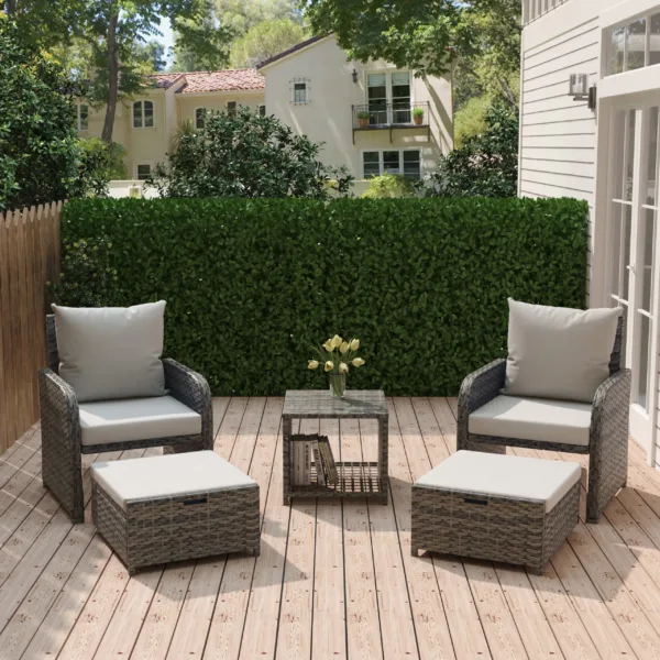 Lazric 5-Piece Wicker Patio Chair Set with Ottomans & Table