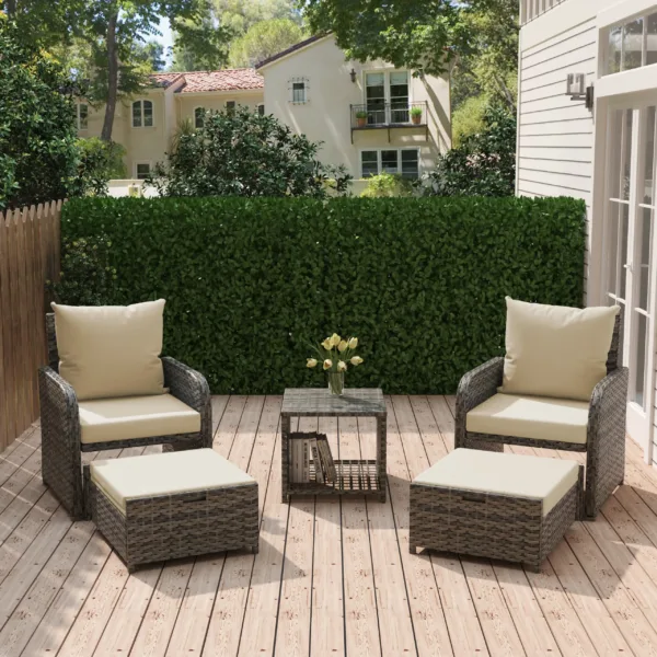 Zavin 5-Piece Wicker Patio Chair Set with Ottomans & Table
