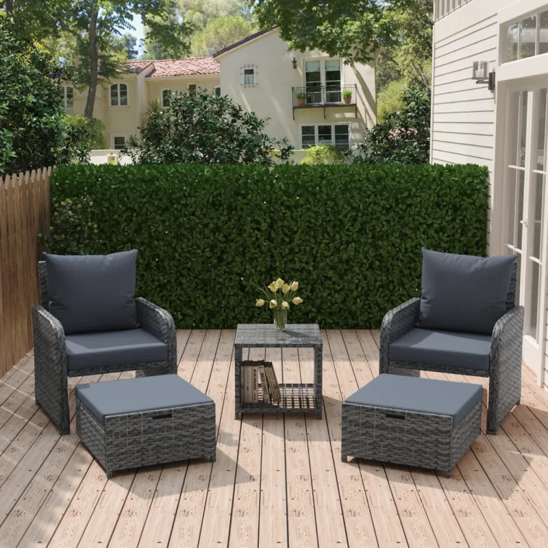 Zavin 5-Piece Wicker Patio Chair Set with Ottomans & Table - Image 6