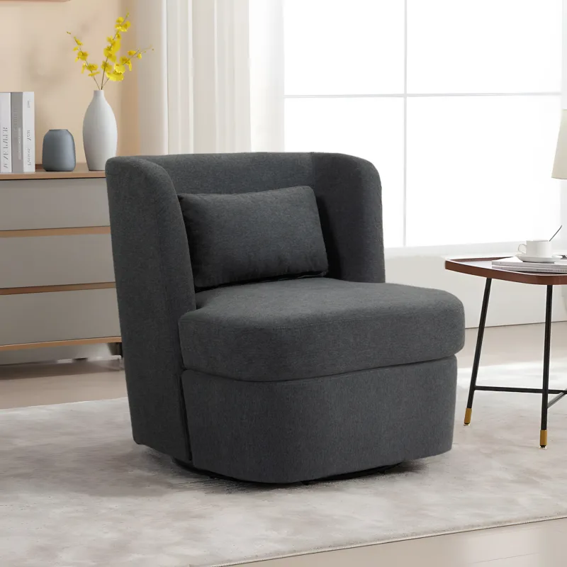 Nymea Boucle Swivel Barrel Chair with Lumbar Pillow - Image 6