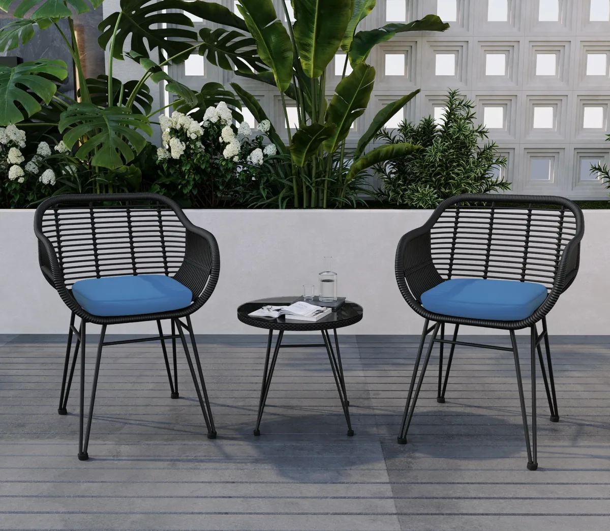 Buschi Round 2 - 3-Piece Wicker Rattan Patio 21'' L Seating Set with Cushions - Image 4
