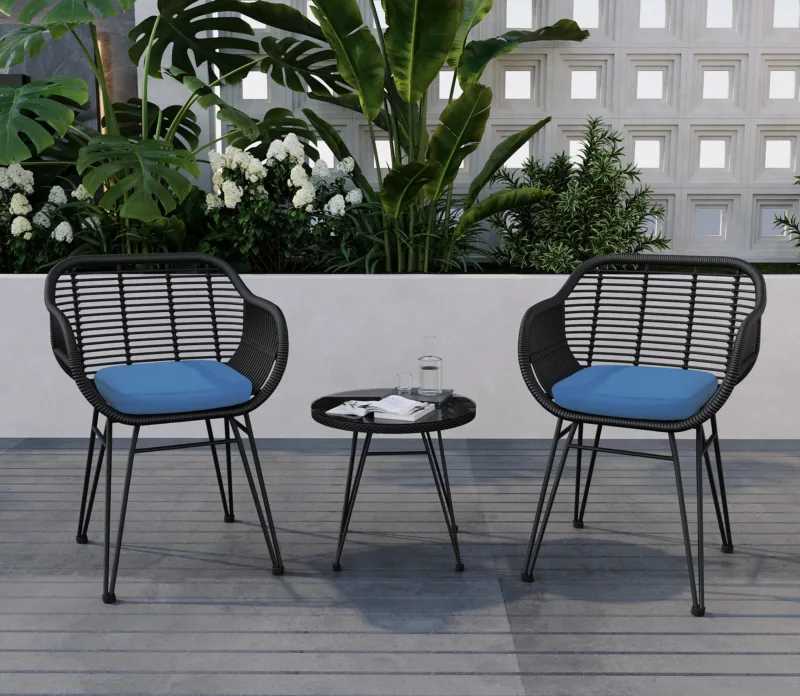 Buschi Round 2 - 3-Piece Wicker Rattan Patio 21'' L Seating Set with Cushions - Image 4