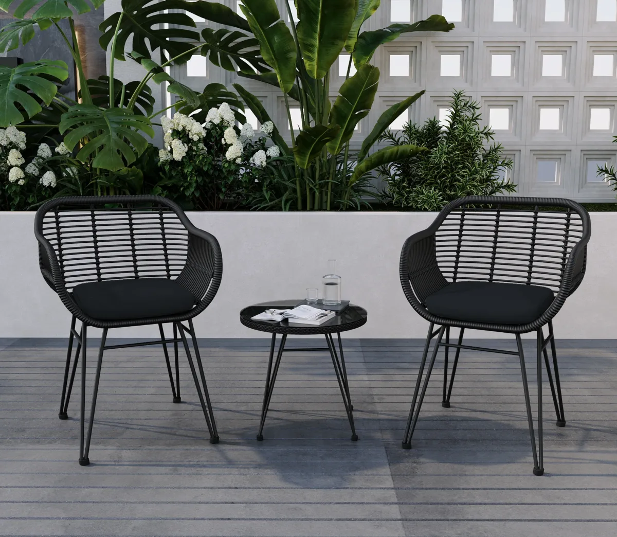 Buschi Round 2 - 3-Piece Wicker Rattan Patio 21'' L Seating Set with Cushions - Image 3