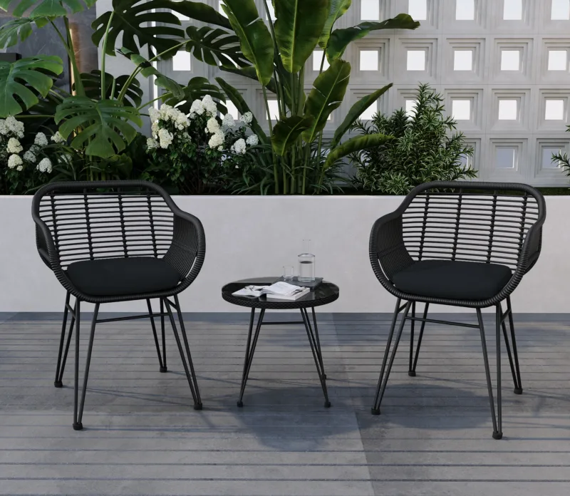 Buschi Round 2 - 3-Piece Wicker Rattan Patio 21'' L Seating Set with Cushions - Image 3