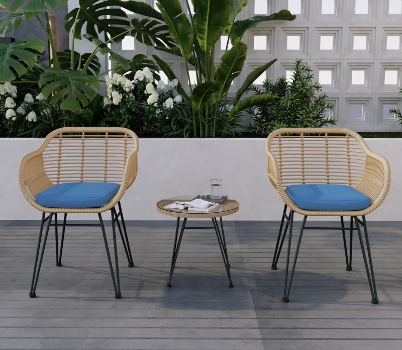Buschi Round 2 - 3-Piece Wicker Rattan Patio 21'' L Seating Set with Cushions - Image 4