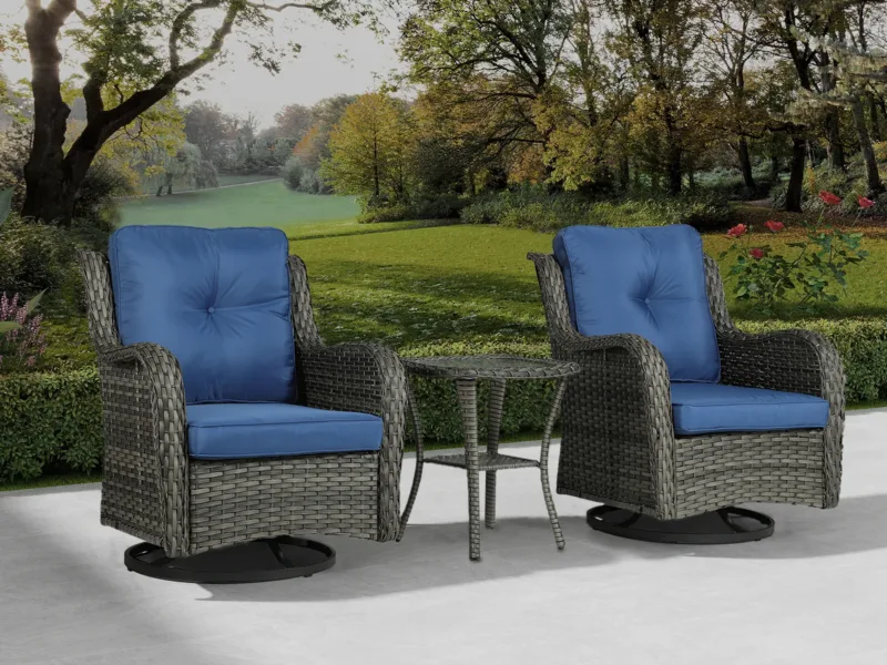 Auryanna Rattan Outdoor Furniture 3 Piece Swivel Seating Group with Coushions - Image 3