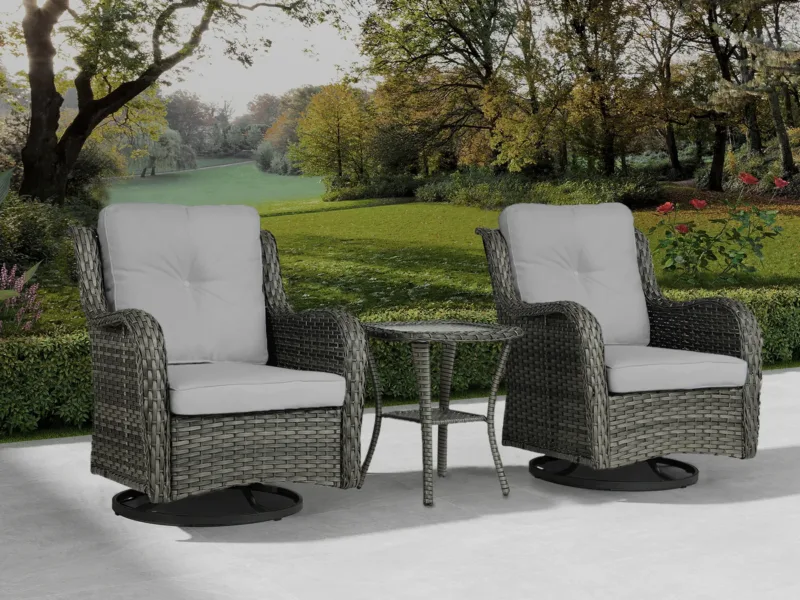 Auryanna Rattan Outdoor Furniture 3 Piece Swivel Seating Group with Coushions - Image 4