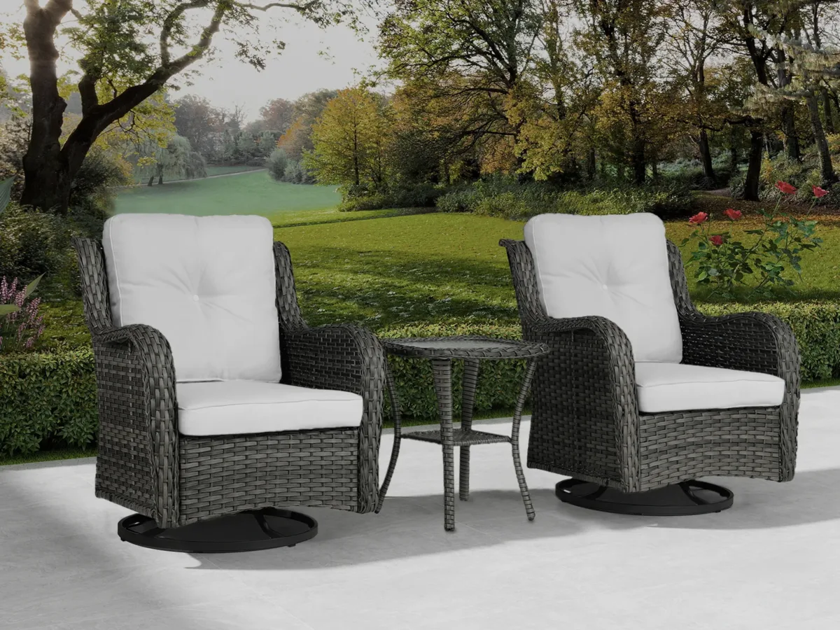 Auryanna Rattan Outdoor Furniture 3 Piece Swivel Seating Group with Coushions - Image 1