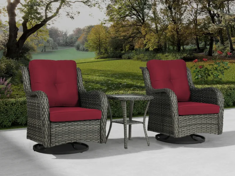 Auryanna Rattan Outdoor Furniture 3 Piece Swivel Seating Group with Coushions - Image 5