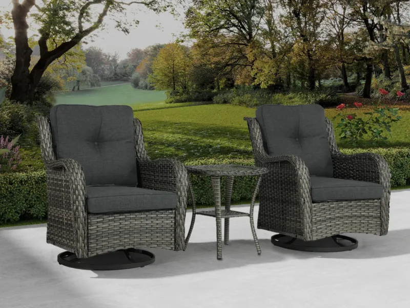 Auryanna Rattan Outdoor Furniture 3 Piece Swivel Seating Group with Coushions - Image 6