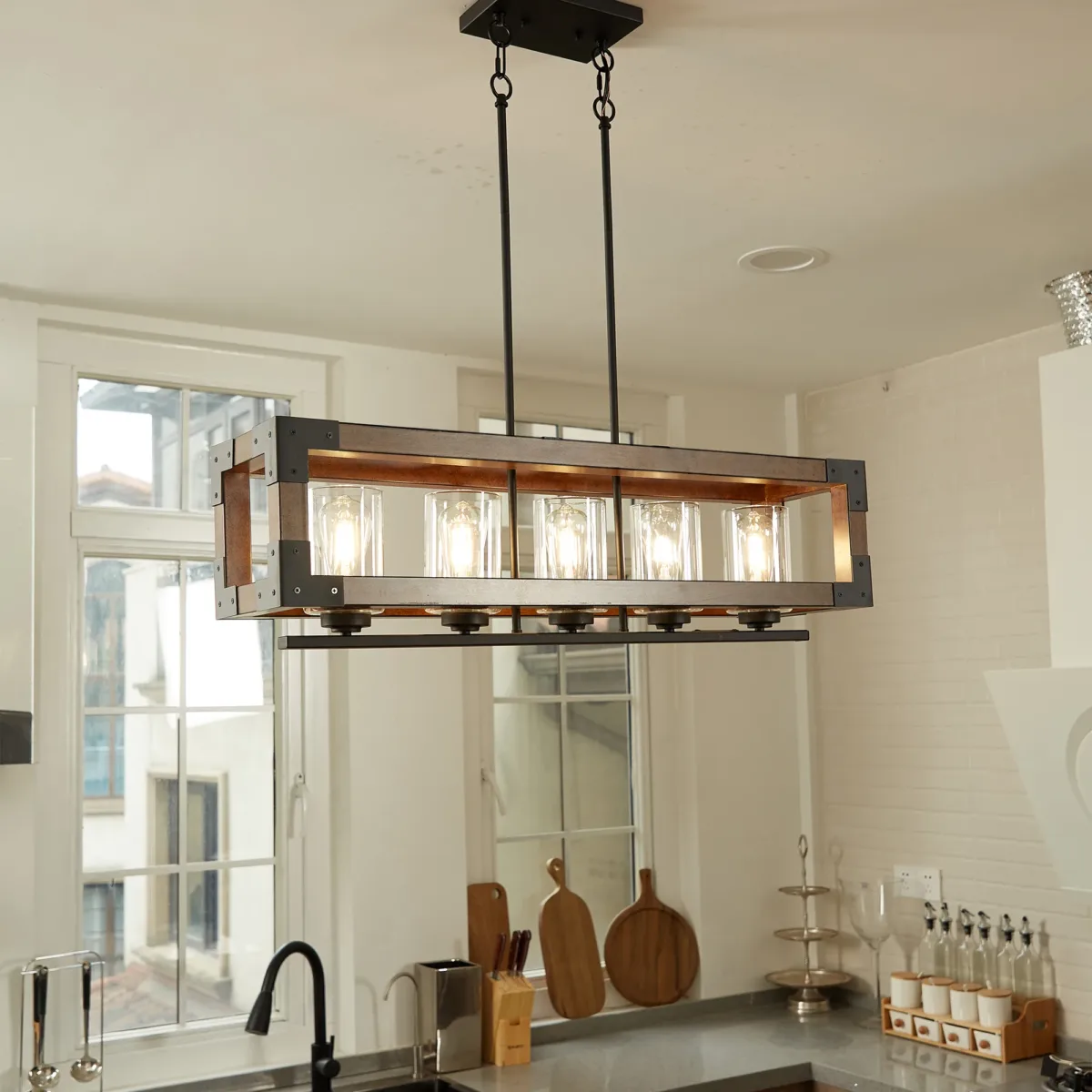 Alilah 5 - Light Dimmable Kitchen Island Square / Rectangle Chandelier - Image 3