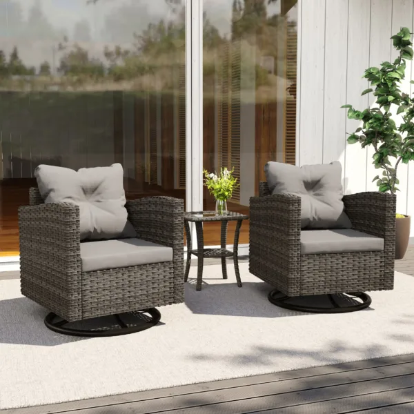 Revic 3-Piece Coastal Wicker Swivel Chair Set