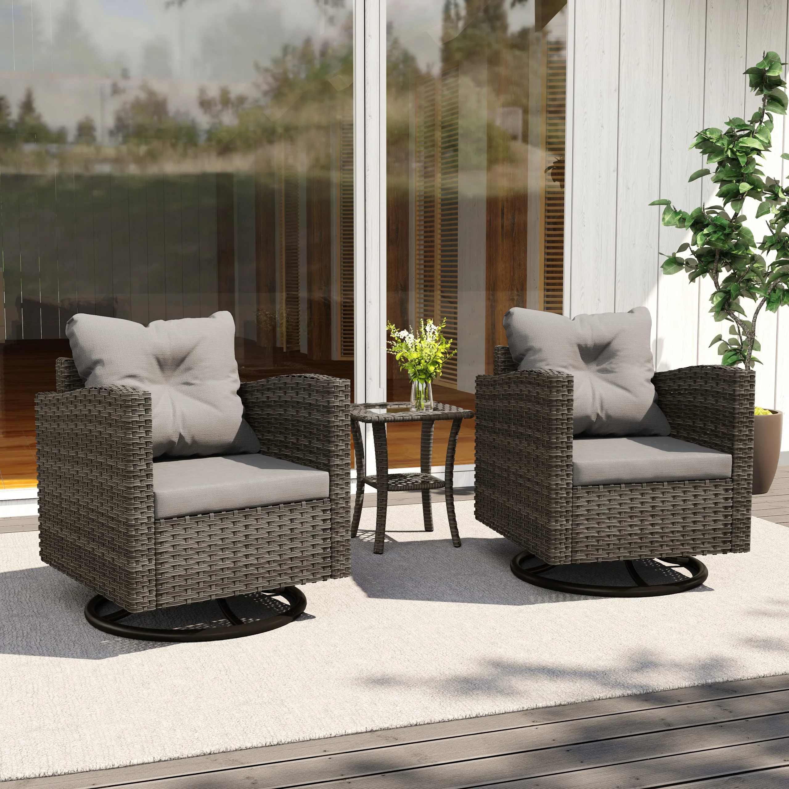 Wicker Swivel Chair Set