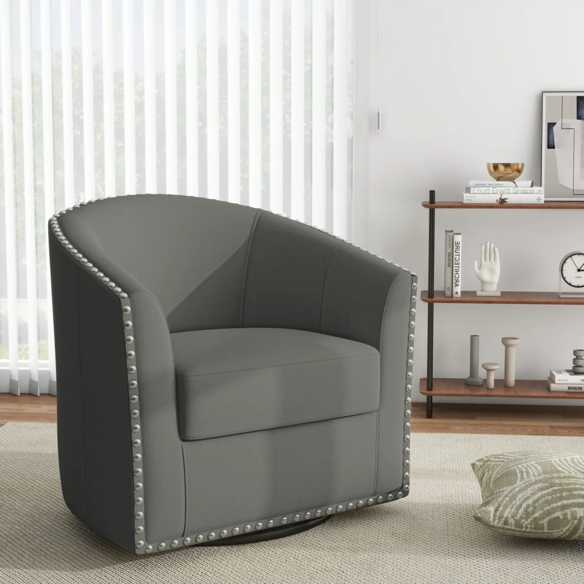 Alworth Nailhead Trims Swivel Barrel Chair - Image 3