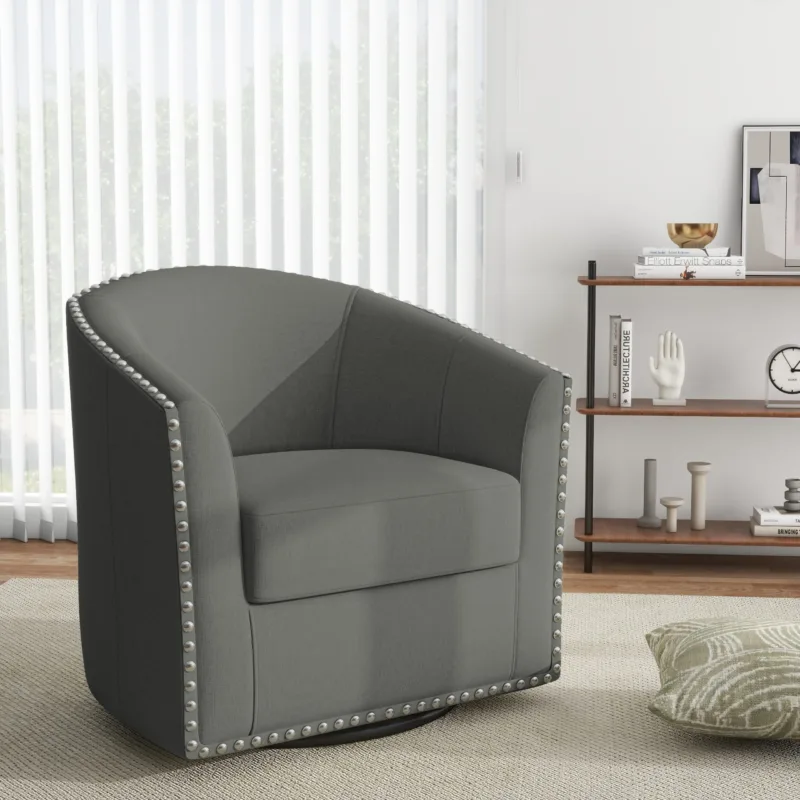 Alworth Nailhead Trims Swivel Barrel Chair - Image 3