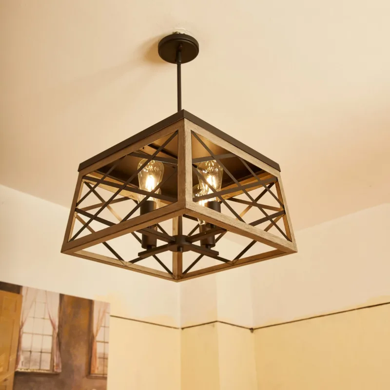 Lauren 4 Light Anchor Grey Oak And Matte Black Lantern Square Pendant - Image 3