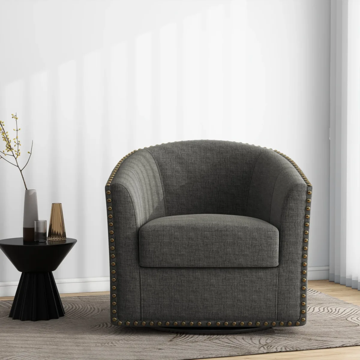 Alworth Nailhead Trims Swivel Barrel Chair - Image 5