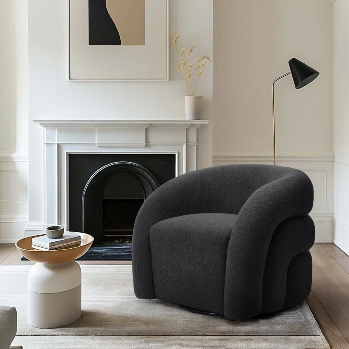 Kyva Nordic Layered Back Boucle Swivel Barrel Chair - Image 4