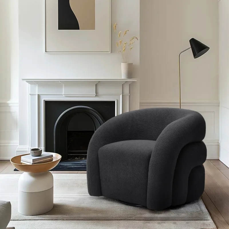 Kyva Nordic Layered Back Boucle Swivel Barrel Chair - Image 4