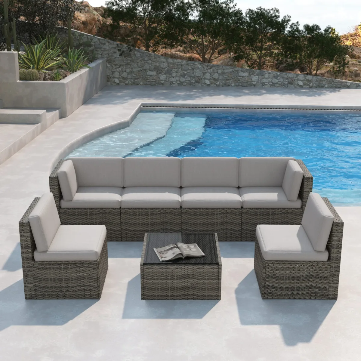 Raffe 6-Piece Outdoor Rattan Dining and Lounge Set with Cushions - Image 4