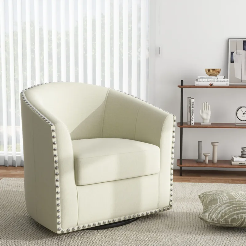 Alworth Nailhead Trims Swivel Barrel Chair - Image 6