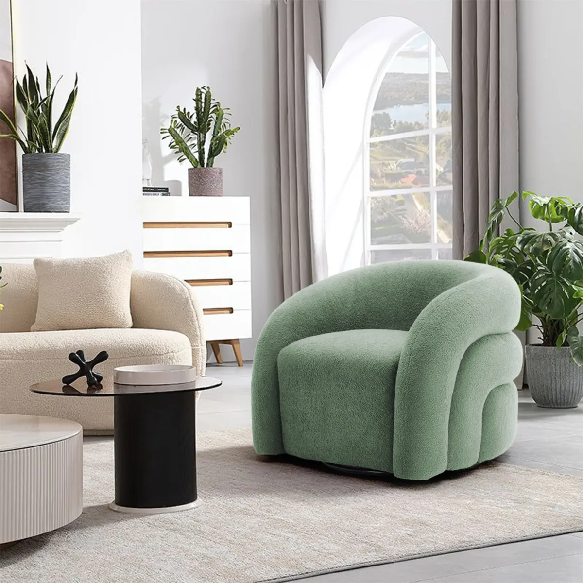 Kyva Nordic Layered Back Boucle Swivel Barrel Chair - Image 2
