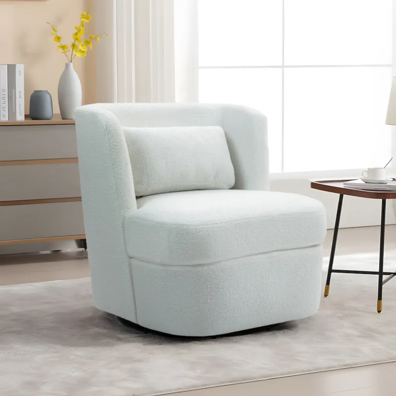 Nymea Boucle Swivel Barrel Chair with Lumbar Pillow - Image 2