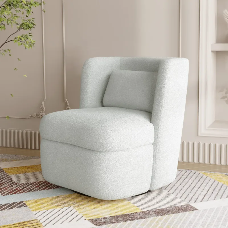 Nymea Boucle Swivel Barrel Chair with Lumbar Pillow - Image 4