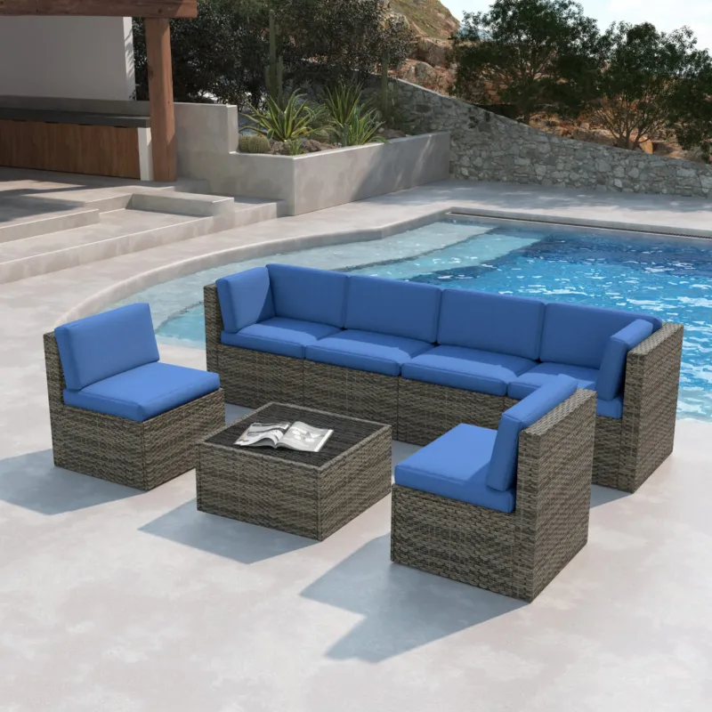 Raffe 6-Piece Outdoor Rattan Dining and Lounge Set with Cushions - Image 3