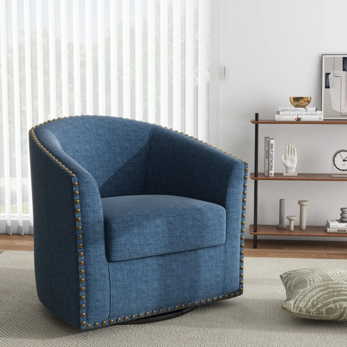 Alworth Nailhead Trims Swivel Barrel Chair - Image 4