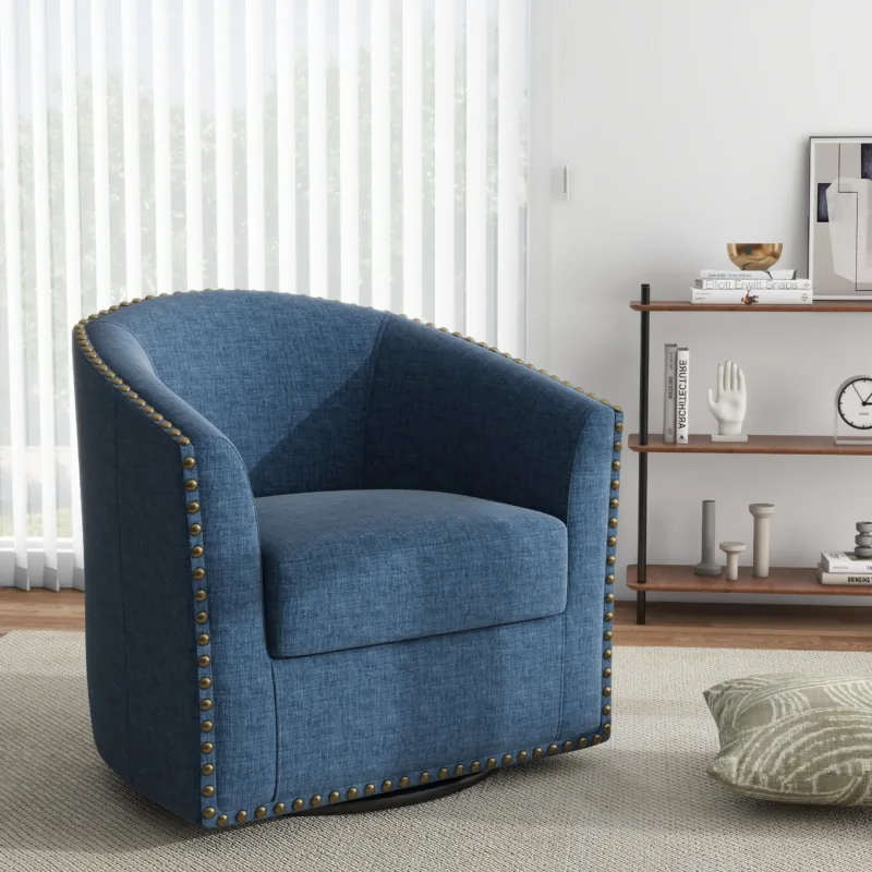 Alworth Nailhead Trims Swivel Barrel Chair - Image 4
