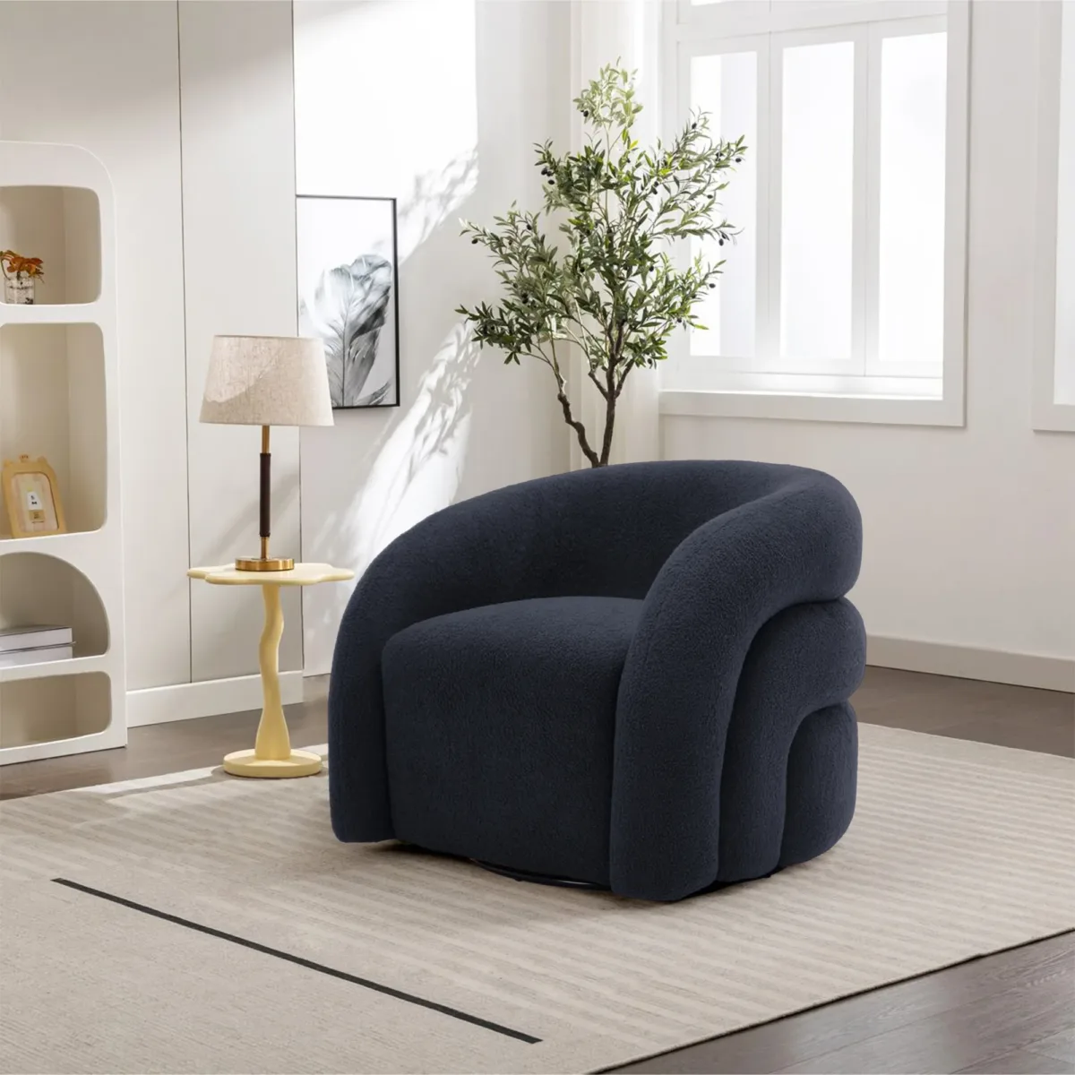 Kyva Nordic Layered Back Boucle Swivel Barrel Chair - Image 3