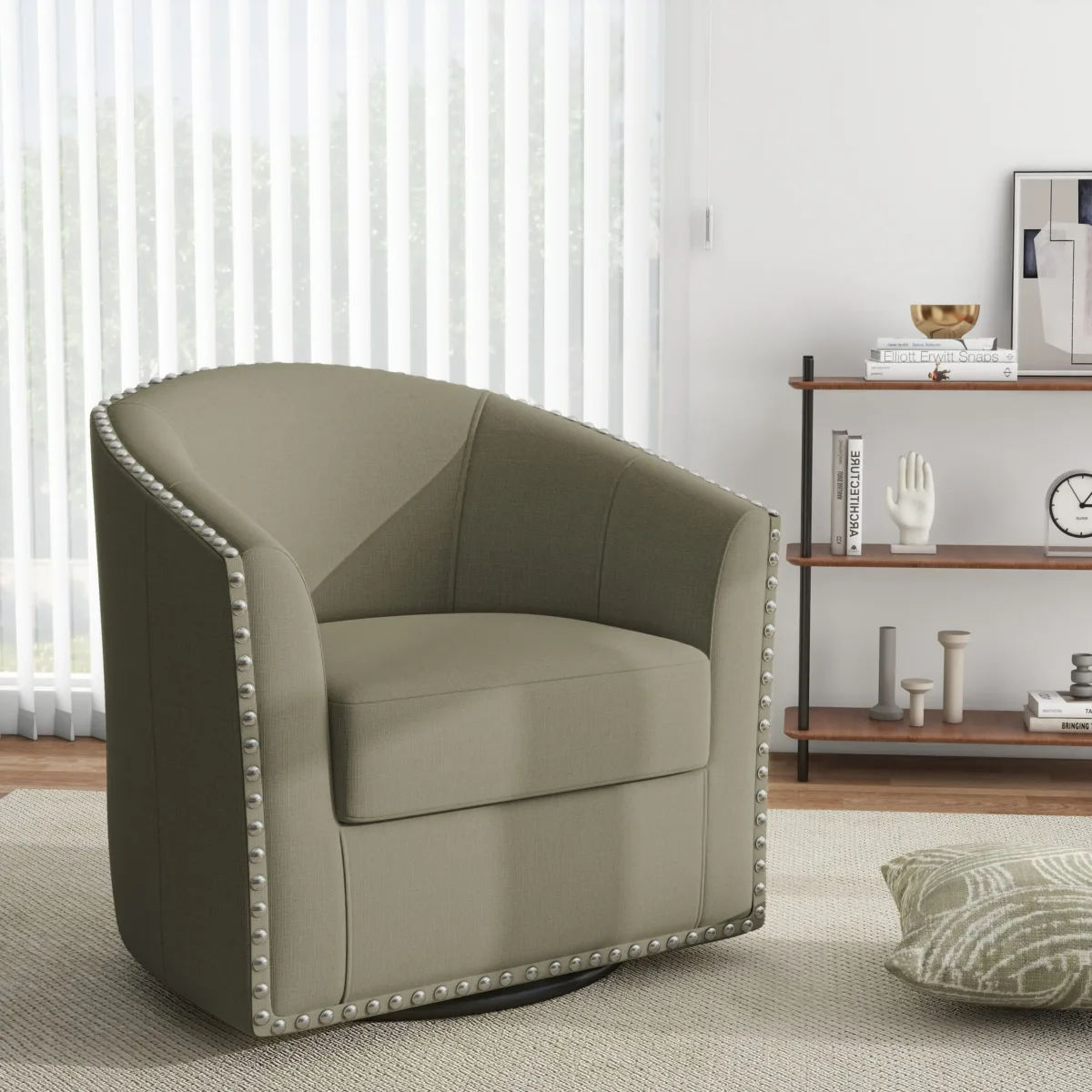 Alworth Nailhead Trims Swivel Barrel Chair - Image 2