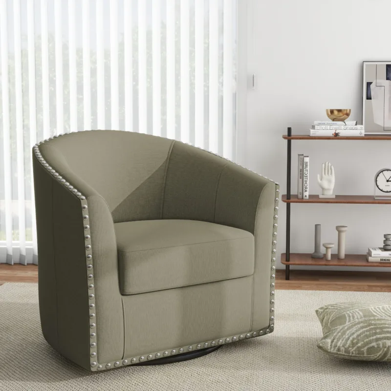 Alworth Nailhead Trims Swivel Barrel Chair - Image 2