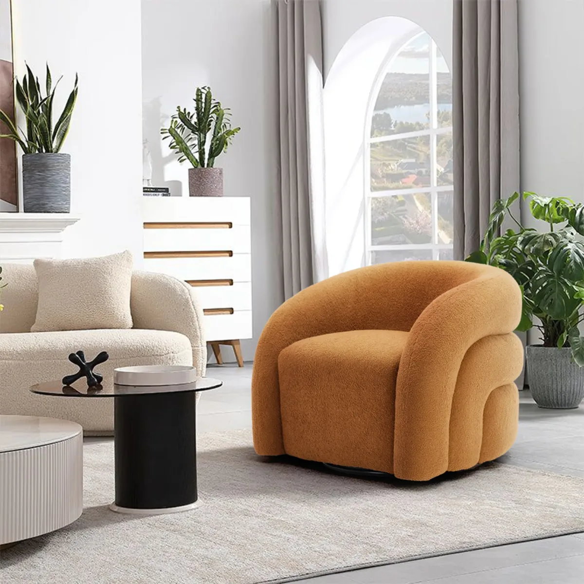 Kyva Nordic Layered Back Boucle Swivel Barrel Chair - Image 5