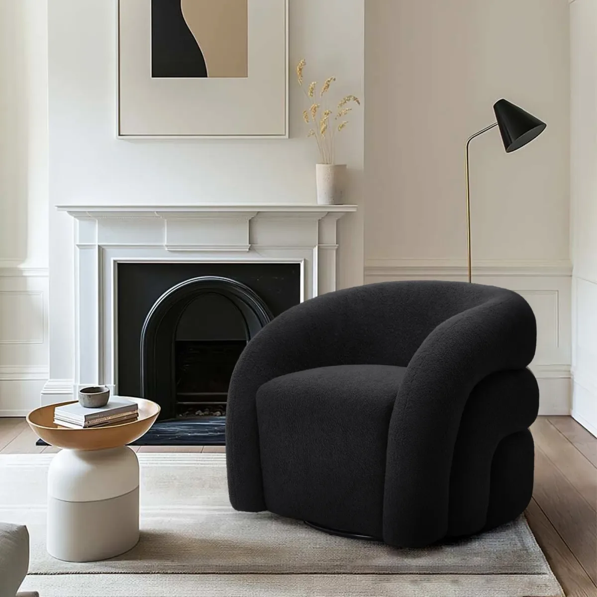 Kyva Nordic Layered Back Boucle Swivel Barrel Chair - Image 6