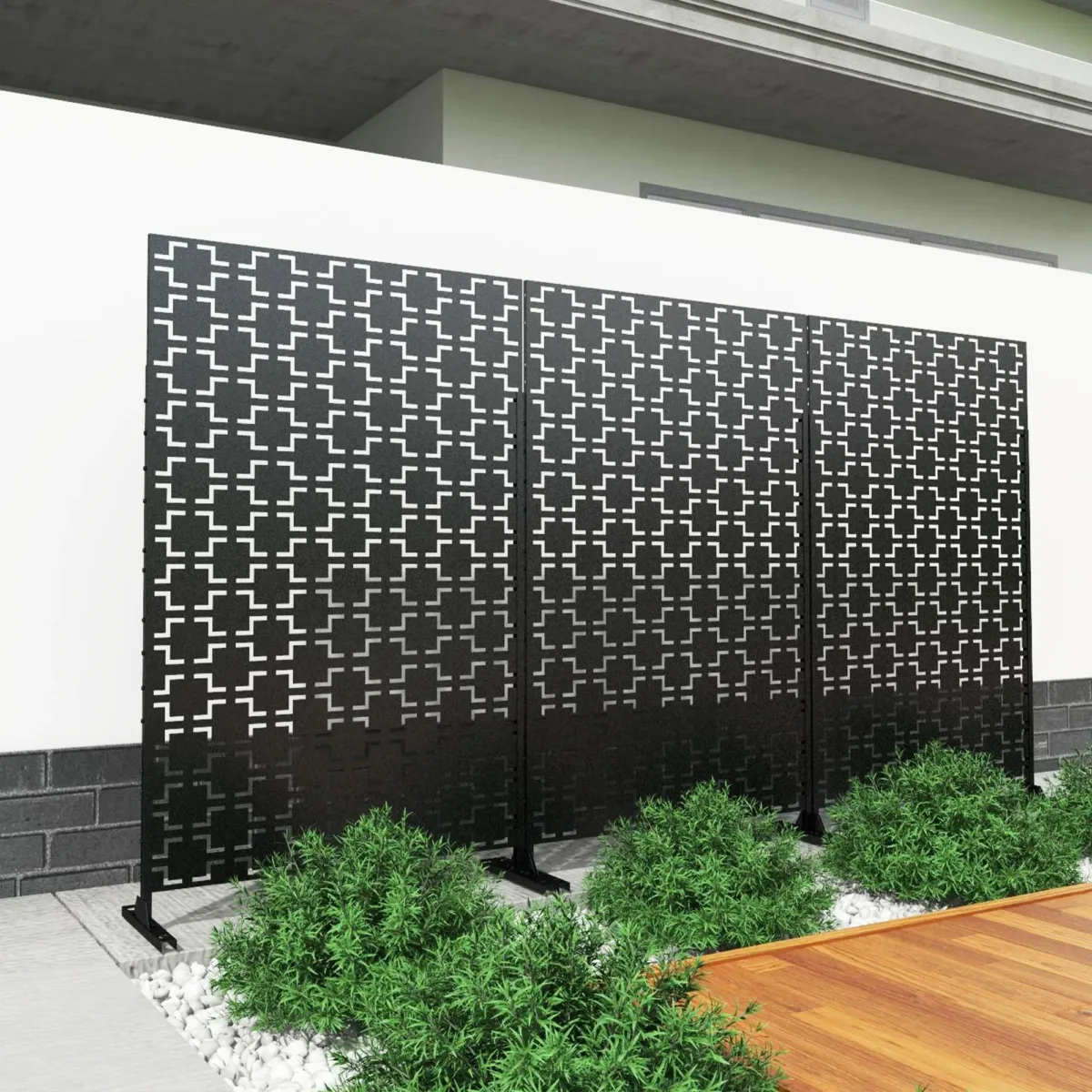 4 ft. W Stanaford Metal Privacy Screen Privacy Panel with Pattern - Image 3