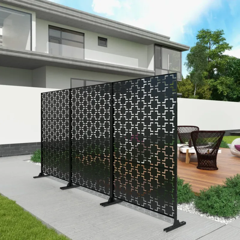 4 ft. W Stanaford Metal Privacy Screen Privacy Panel with Pattern - Image 4