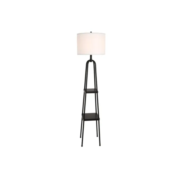 Modern Metal Etagere Floor Lamp With Shelves And Linen Shade