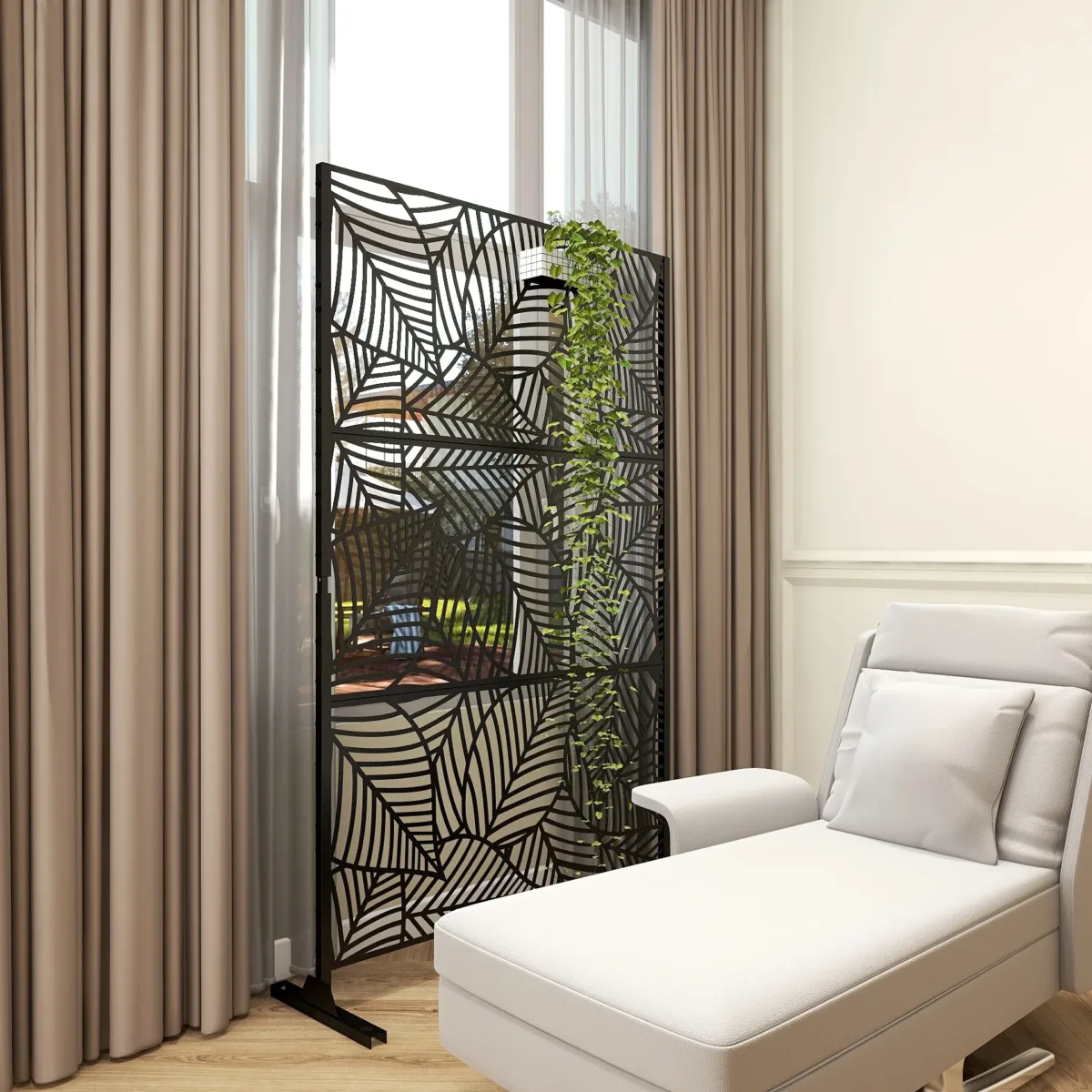 6.3 ft. H x 4 ft. Outdoor Metal Privacy Screen with Large Leaf Flat Pattern Design - Image 2