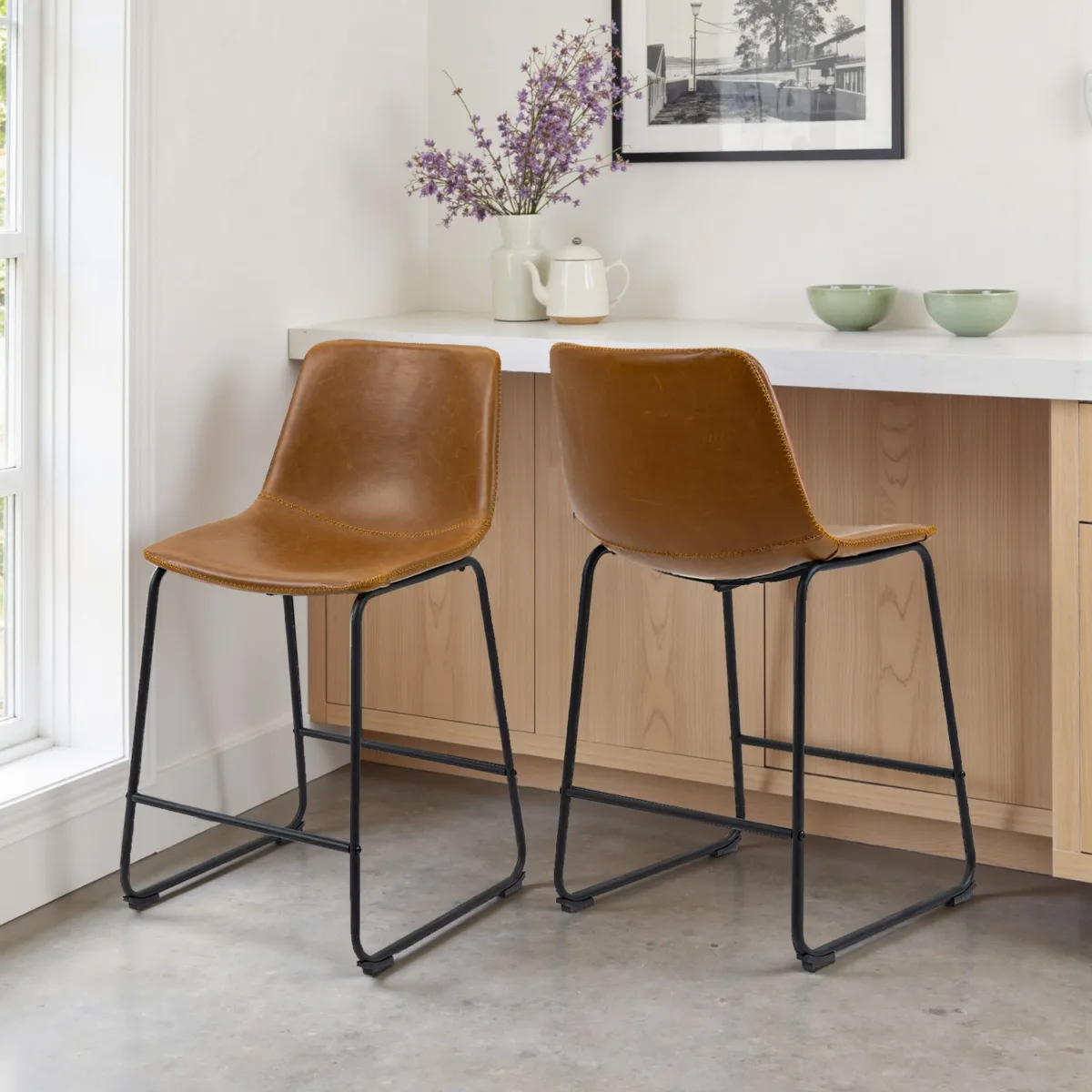 Ginko Upholstered Counter Stool with Metal Frame (Set of 2) - Image 1