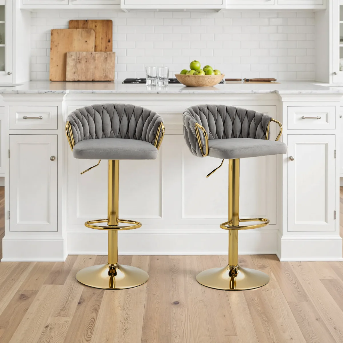 Christal Swivel Upholstered Adjustable Height Counter Stool with Metal Frame (Set of 2) - Image 1