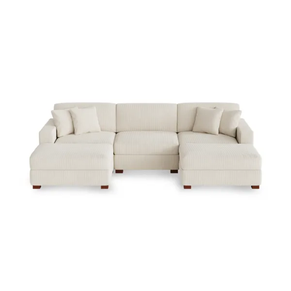 Milbrey 5-Piece Corduroy Sectionals With Ottomans & Throw Pillows