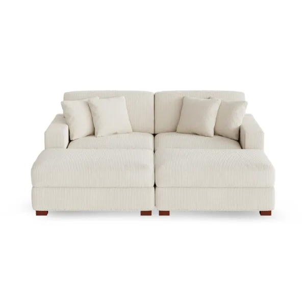 Milbrey 4-Piece Corduroy Sleeper Sofa Set With Armchairs & Ottomans