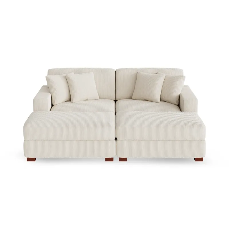 Phydra 4-Piece Modular Corduroy Sectional Sofa with Ottomans