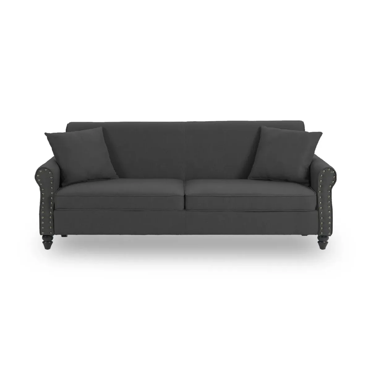 Darion 73.3" Rolled Arms Fabric Sofa with Nailheads - Image 1