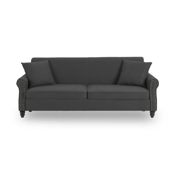 Darion 73.3" Rolled Arms Fabric Sofa with Nailheads