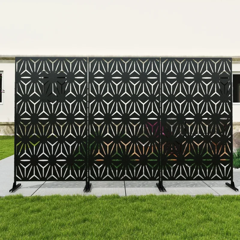 4 ft. W Stanaford Metal Privacy Screen Privacy Panel with Pattern - Image 4