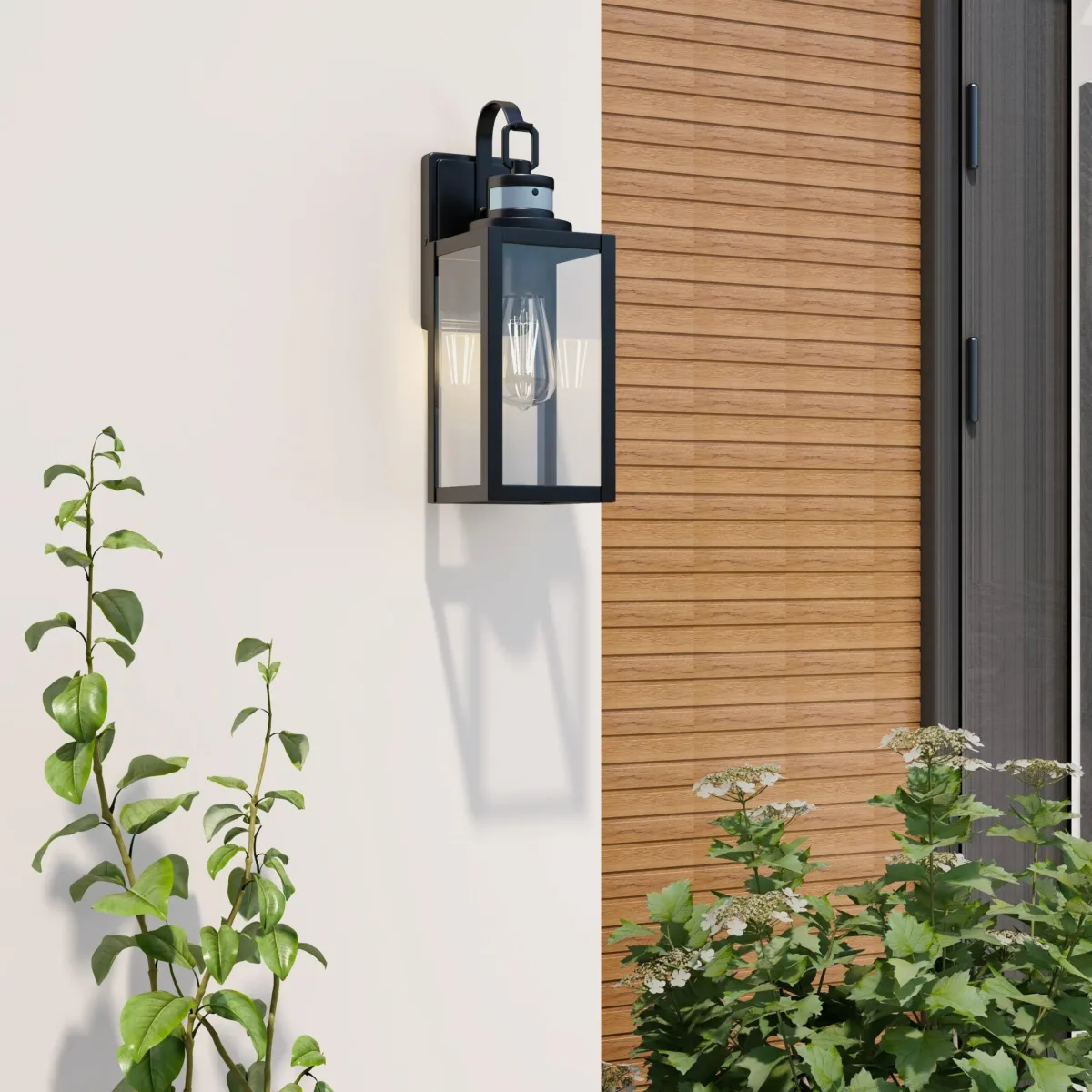 Bessie 1-Light Black Motion Sensor Outdoor Wall Lights Dusk to Dawn Light Fixture - Image 3