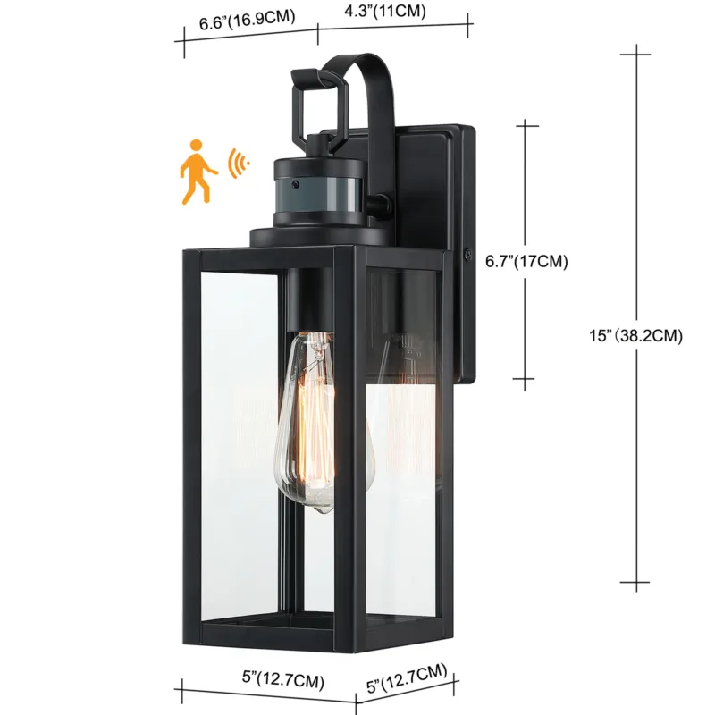 Bessie 1-Light Black Motion Sensor Outdoor Wall Lights Dusk to Dawn Light Fixture - Image 2